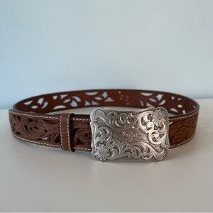 Angel Ranch by 3D Ladies Filigree Cutout Brown Leather Belt DA2072